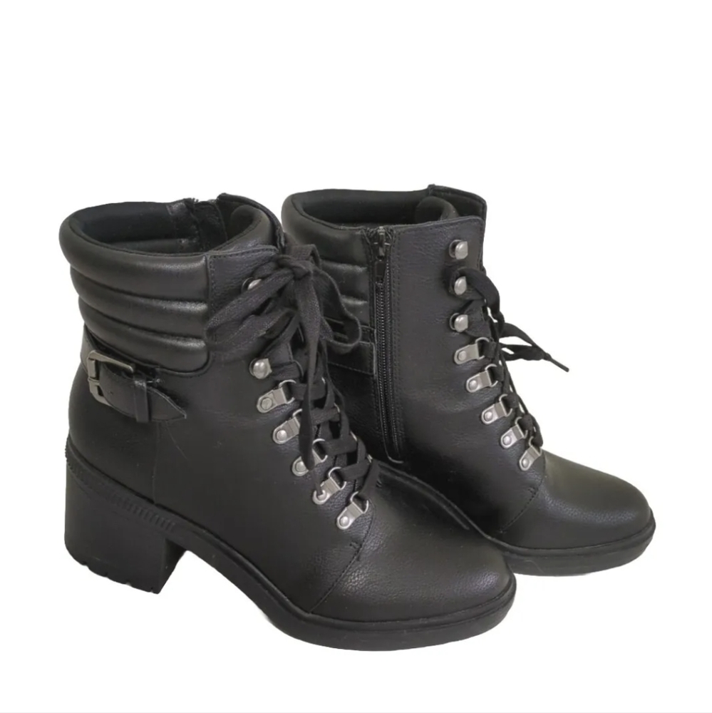 MIX No. 6 Black Sz 9 Boots 2.5" Block Heel Side Zip Lace Up Faux Leather. EUC